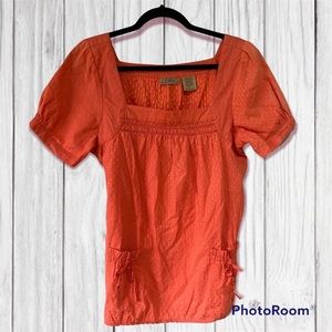 Orange Square Neck Pockets Cute Shirt Tie Back